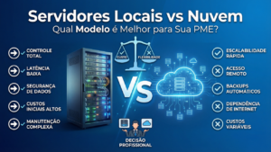 Servidores locais são equipamentos físicos instalados dentro da empresa para armazenar dados, hospedar aplicações e gerenciar a rede interna.